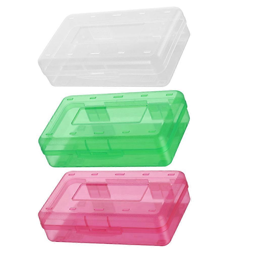 3pcs Stackable Plastic Pencil Cases for Students – Lightweight Stationery Boxes to Organize Pens, Pencils, Markers, Crayons & Makeup Brushes