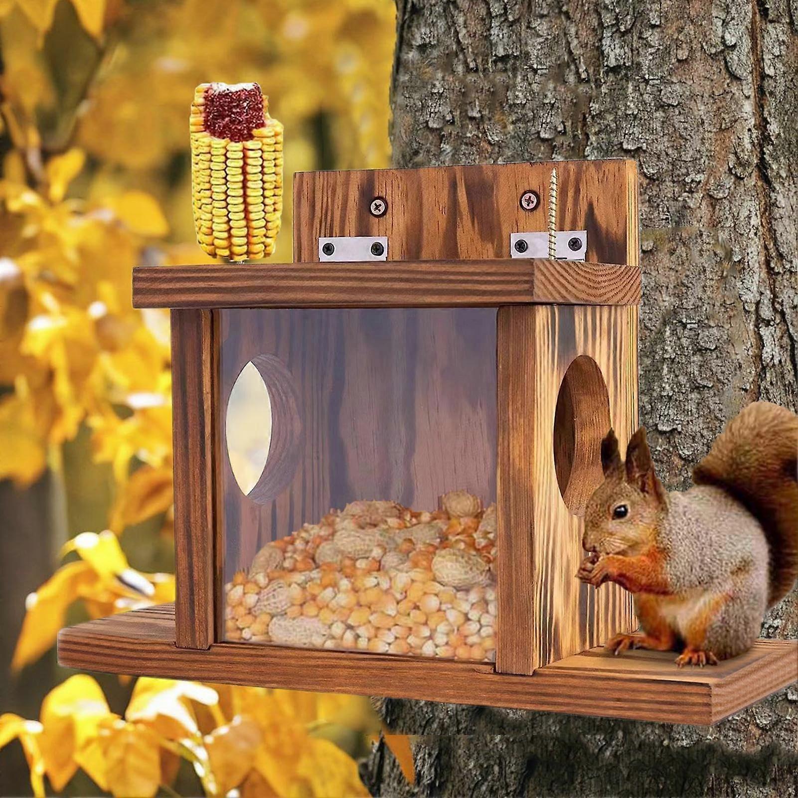 Squirrel Feeder House Weatherproof Outdoor Chipmunk Feeding Station Durable Wooden Garden Nesting Box