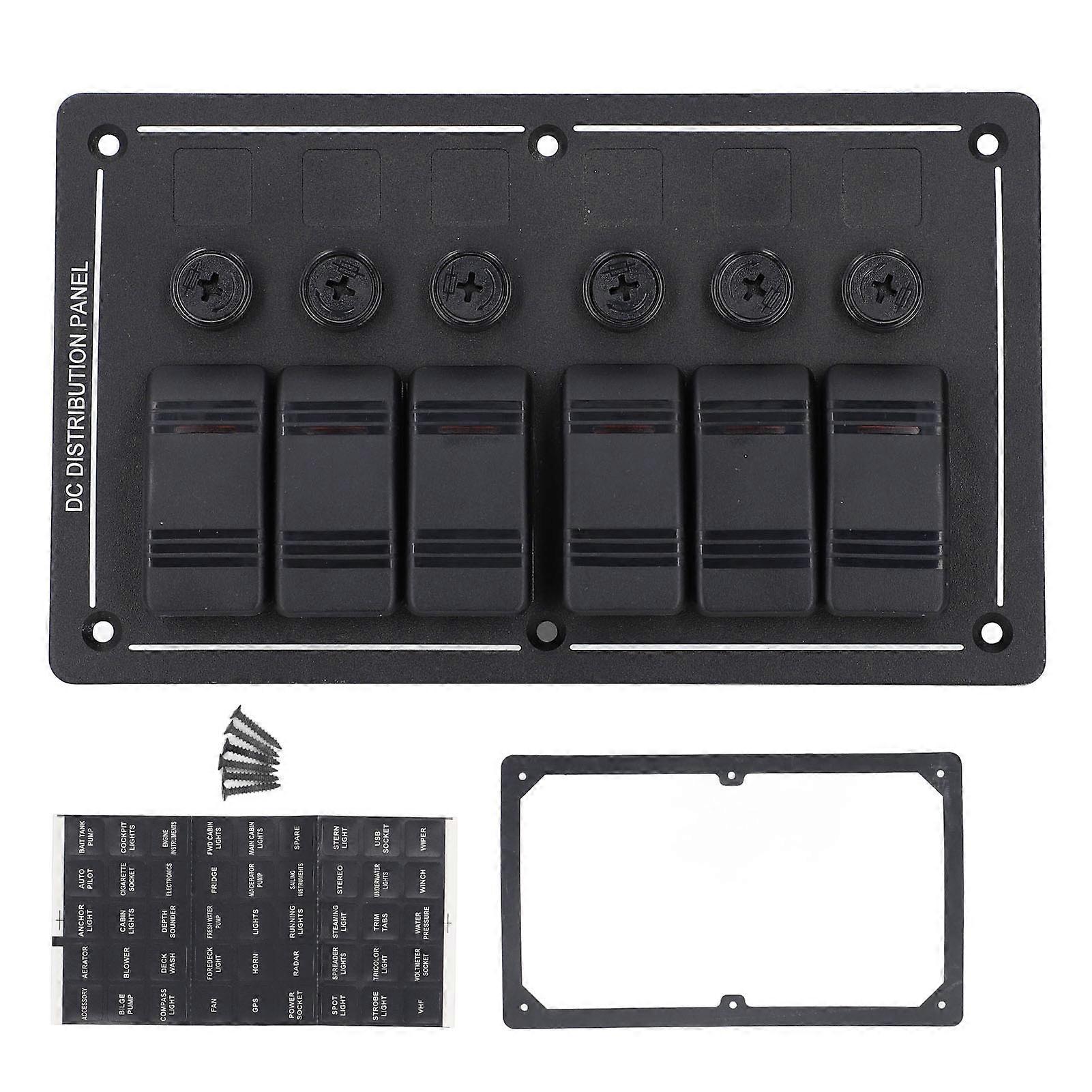 Gang Rocker Switch Panel Pre Wired Waterproof Aluminum Switch Panel with 5A 10A 15A Overload Protector DC12V