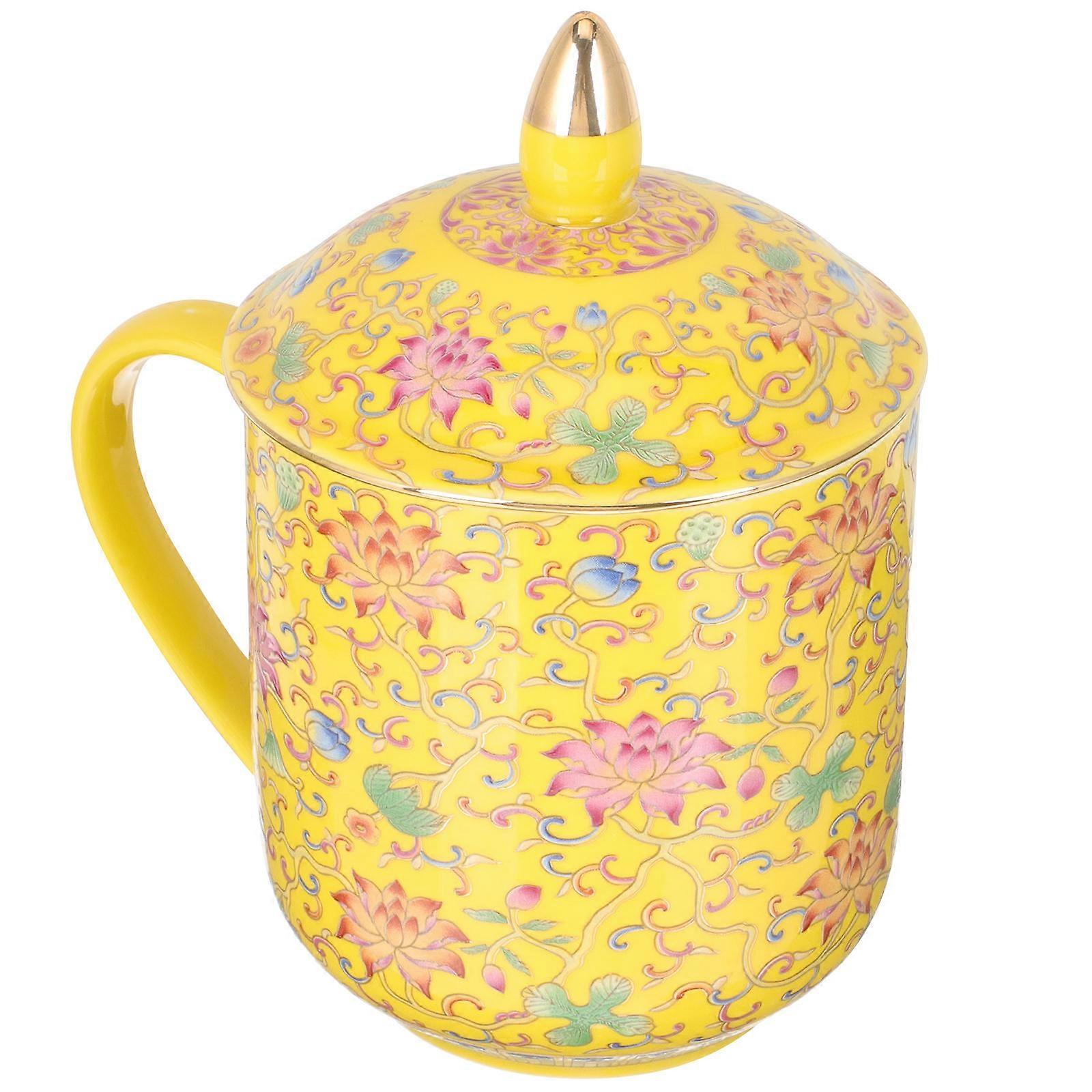 Porcelain Tea Cup with Lid for Home Daily Use 1Set