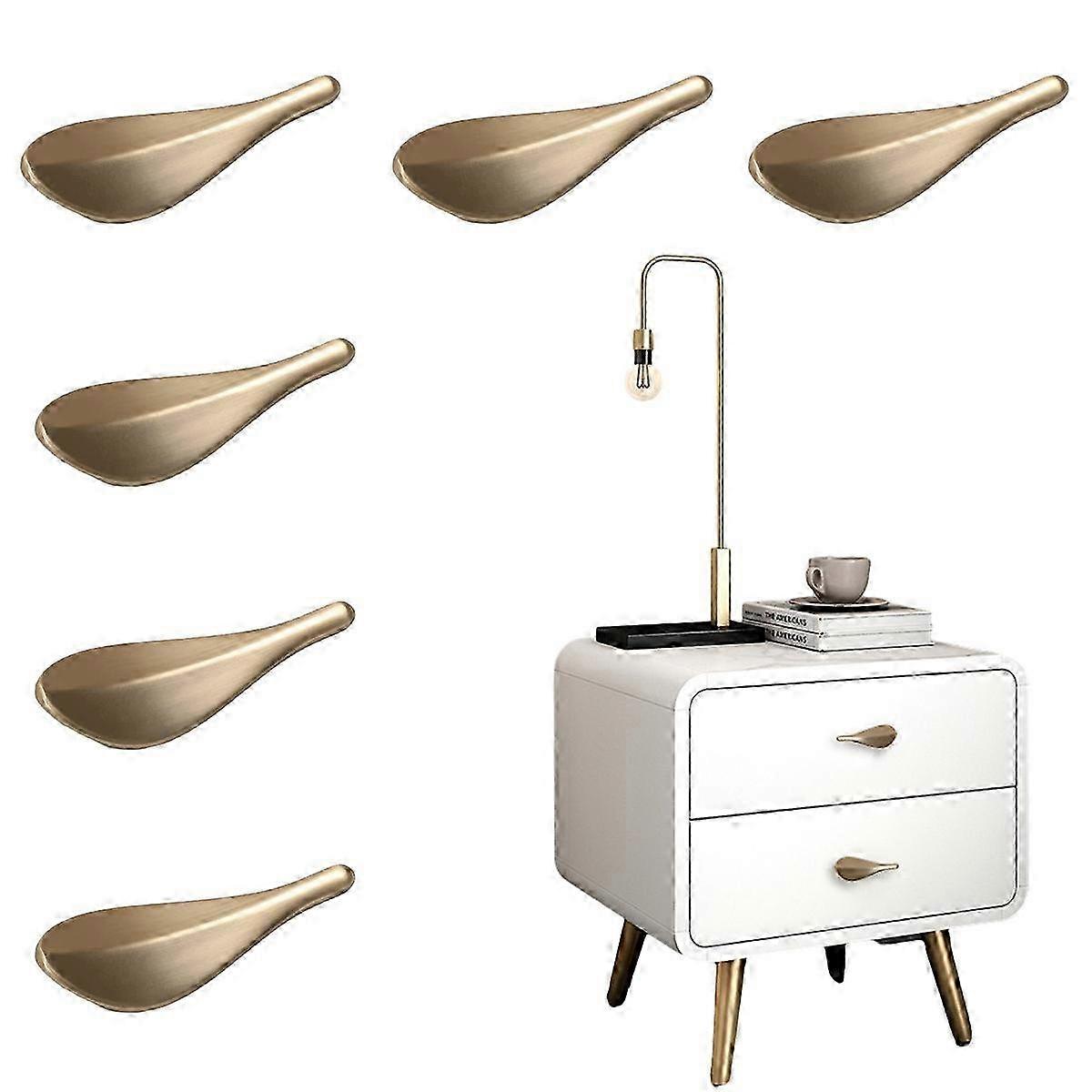 6 قطع أوراق المقابض مقابض سحب ، آرت ديكو نمط ورقة على شكل خزانة خزانة خزانة يسحب الباب ، مقبض ذو فتحتين 2214 SZRH AM