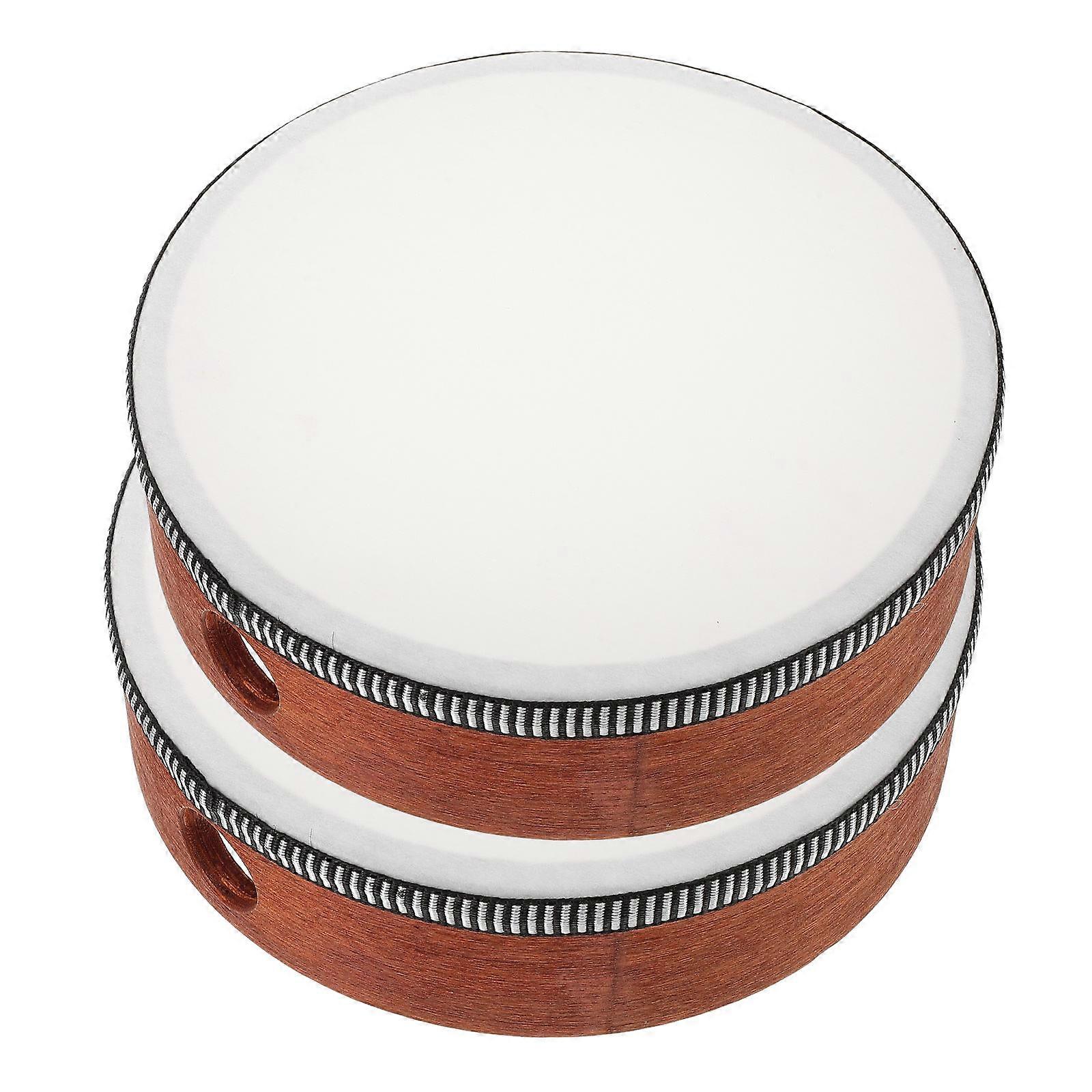 Tambourine For Adults Wood Tambourine 6 Inch Brown Percussion Instrument Orff Style For Beginners 2Pcs