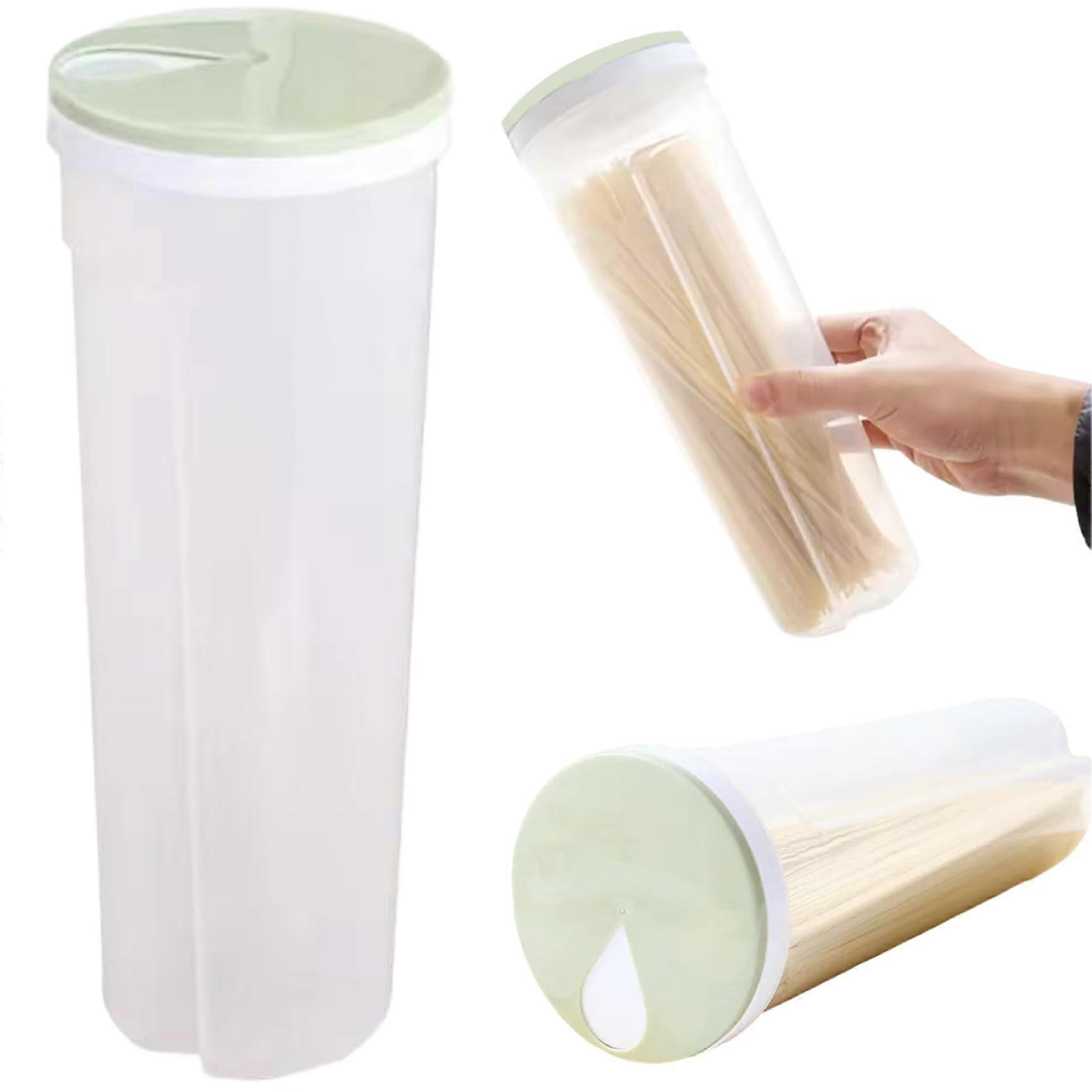 Spaghetti Container Storage, Clear Plastic Noodle Storage Bin 3.9 x 11.4 Inch with Airtight Rotating Lid for Kitchen