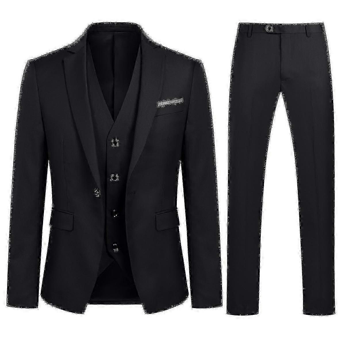 Herr Kostym Business Casual 3-delad Kostym Kavaj Byxor Väst 9 Färger Sl[hs]