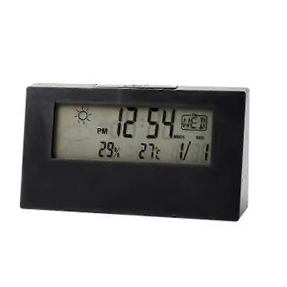 Multifunctional Digital Clock with Weather and Humidity Features - Black Transparent