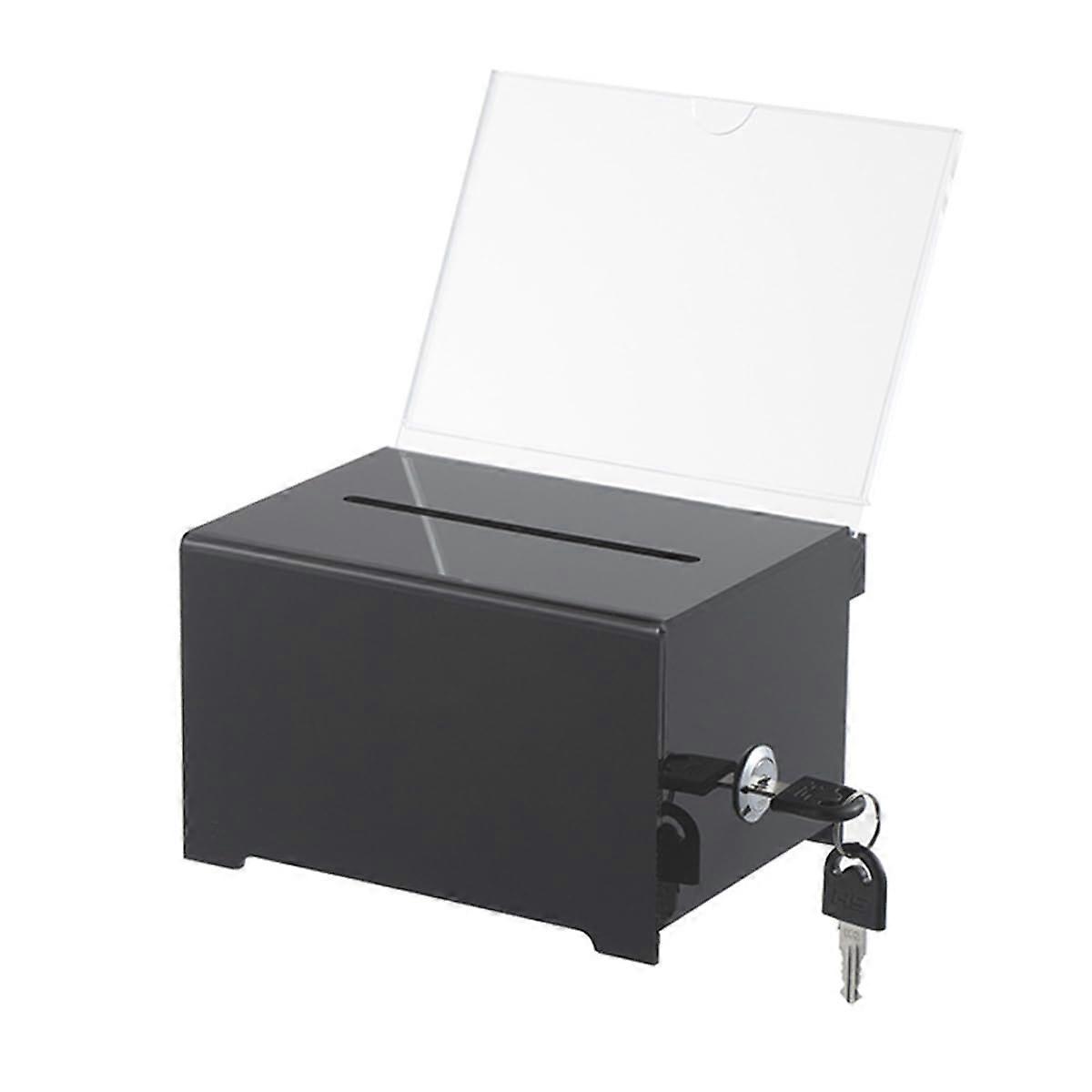 Recommendation Box Acrylic Donation Box with Key Lock, Transparent Lockable Ballot Box for Business Cards and Voting, Black
