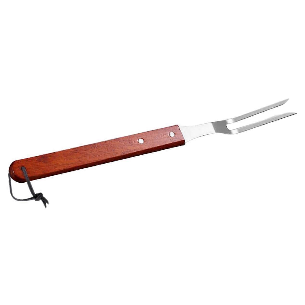 Barbecue Fork with Wooden Handle - Outdoor Grill BBQ Accessories, Durable Skewer Holder, Charcoal Grill Basket, Portable Roasting Rod