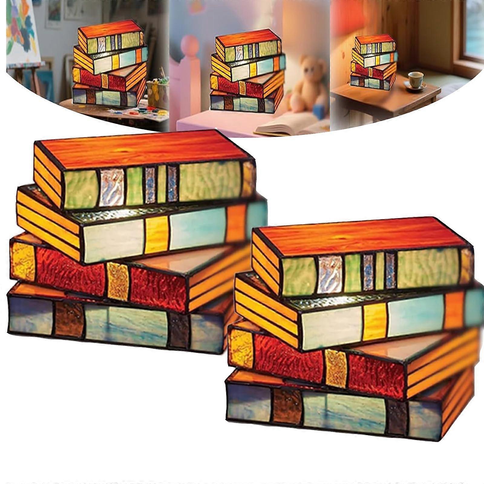 LED Mini Resin Stained Glass Book Stack Lamp