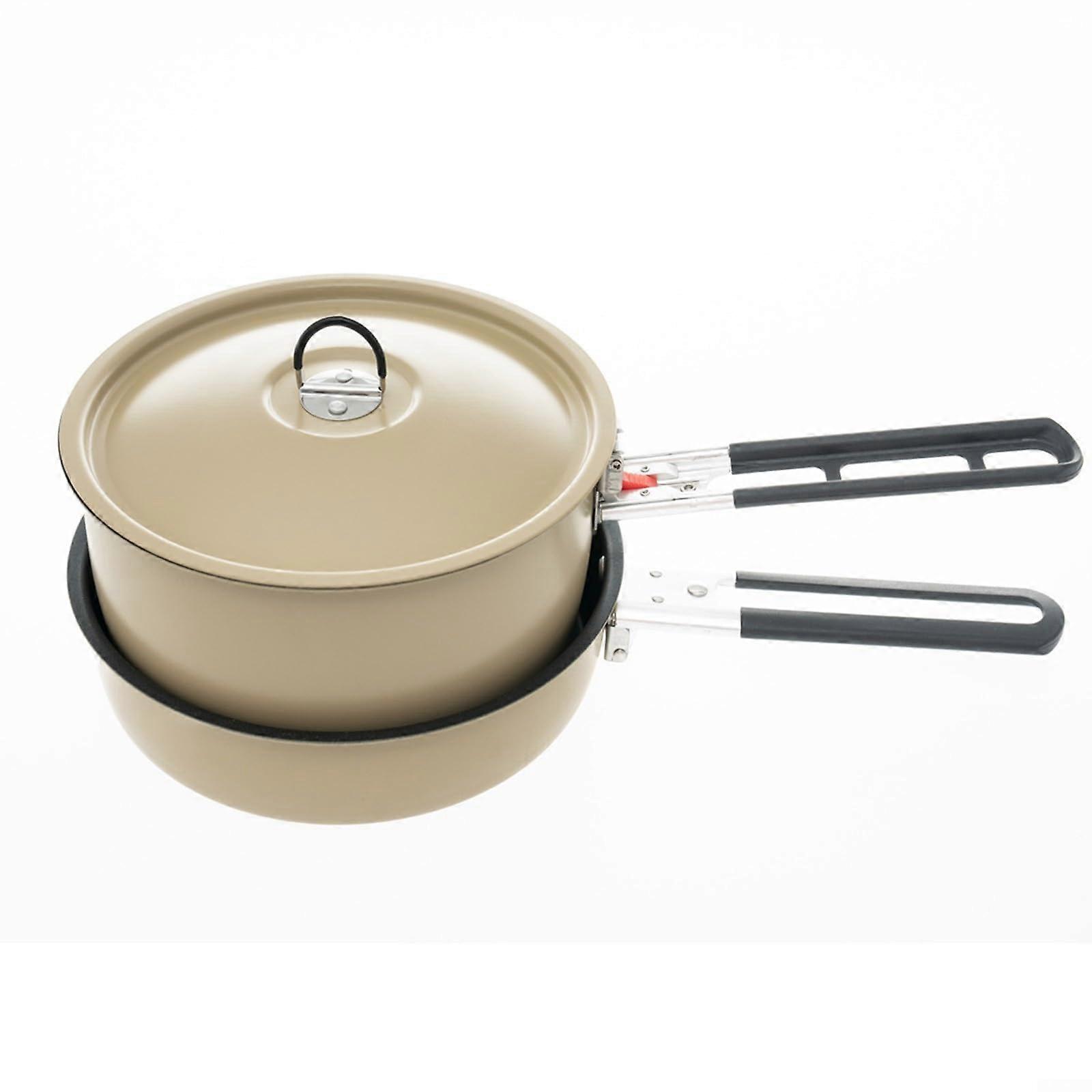 Camping Cookware Set, NonStick Lightweight Camping Pot and Frying Pan Kettle for Camping, Backpacking, Picnic Khaki