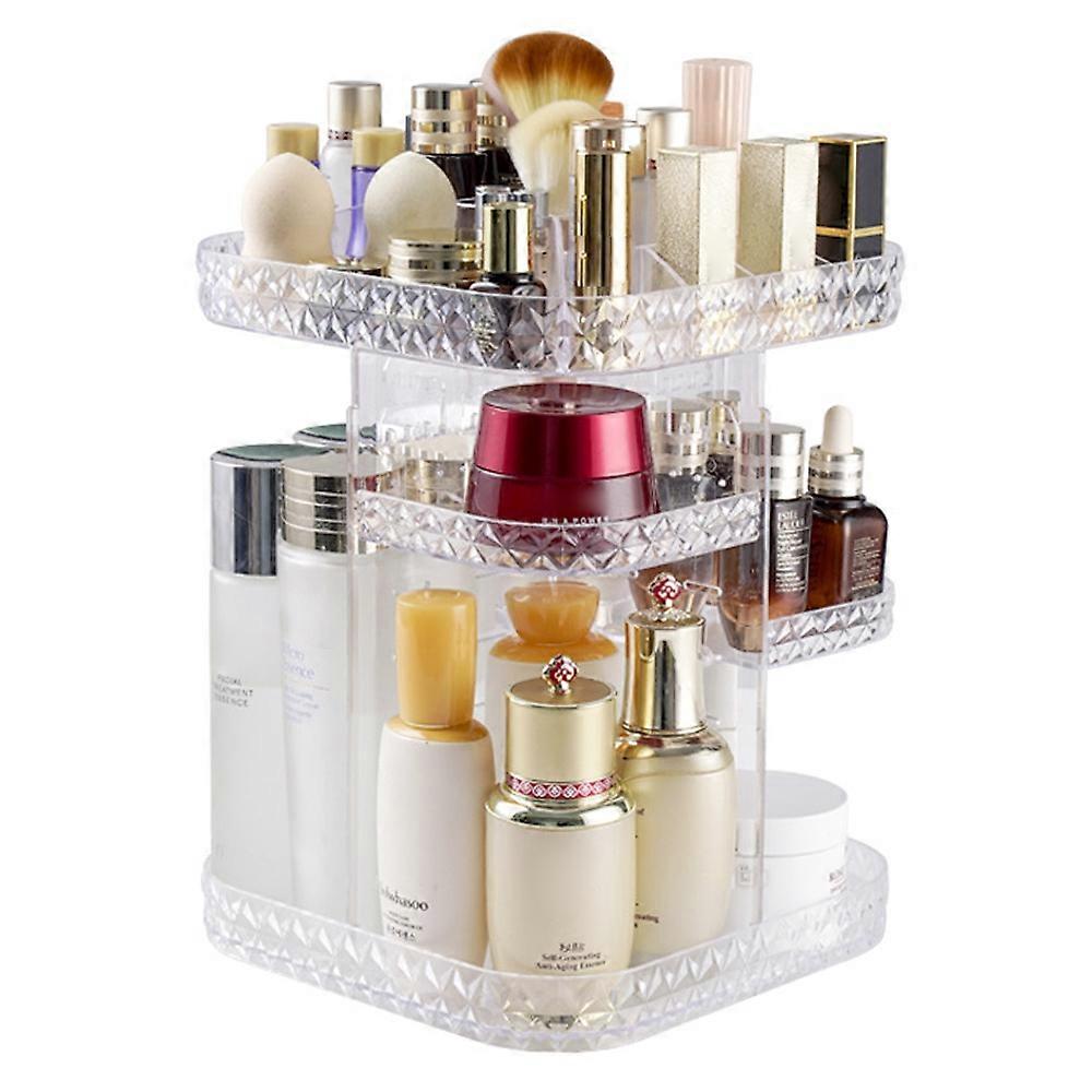 Square Diamond Texture Rotating Makeup Organizer Vanity Transparent PS Cosmetic Storage Rack