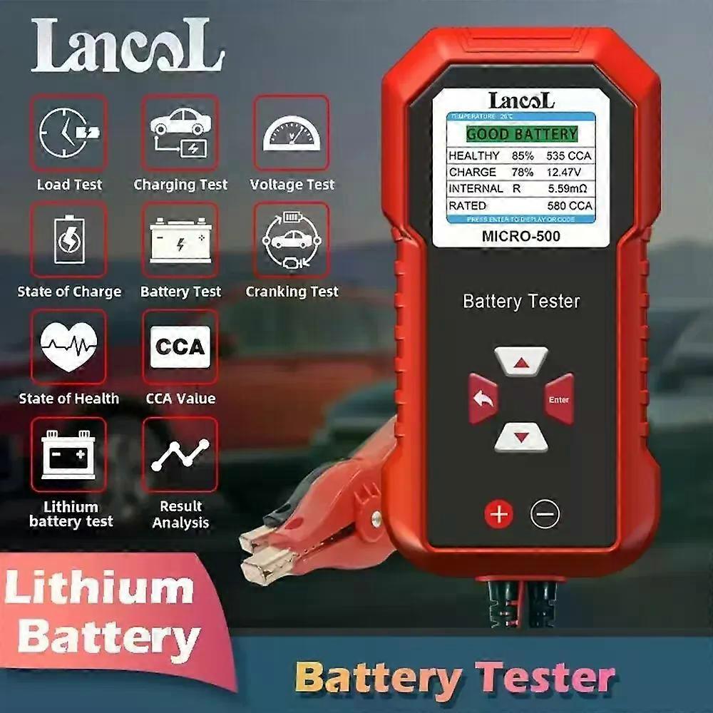 Stand Lancol Micro 500 12V Car Battery Tester 40-3000 CCA Lithium Battery Test Lead Acid Battery Analyzer LED Display with QR Code