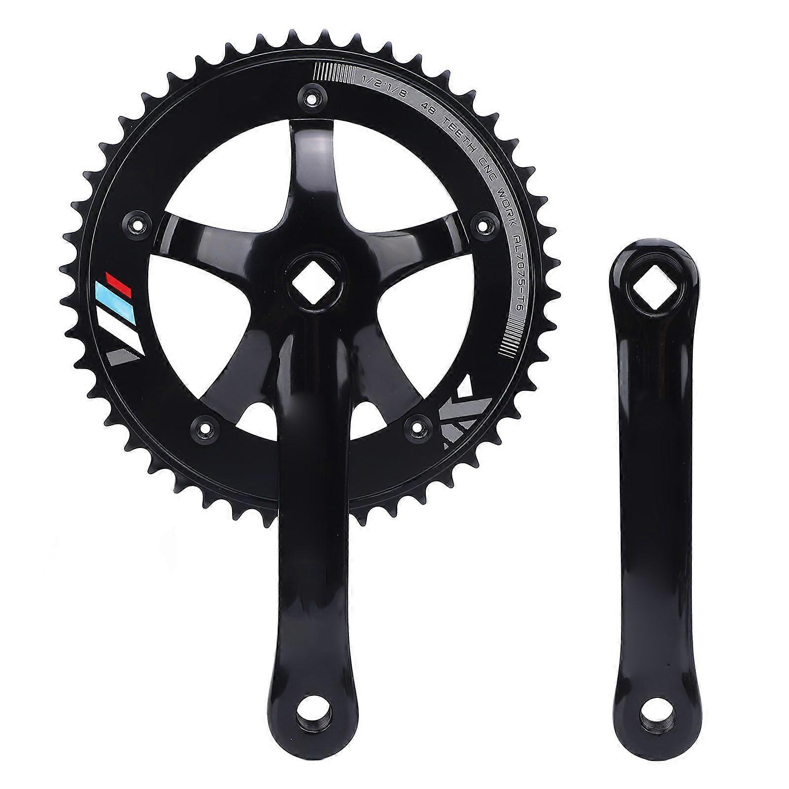 48T Crankset Hollow Integrated Chainring Crank Set Aluminum Alloy Square Hole Single Speed Chainring Crankset for Fixed Gear Cycling Models BlackYMQX)