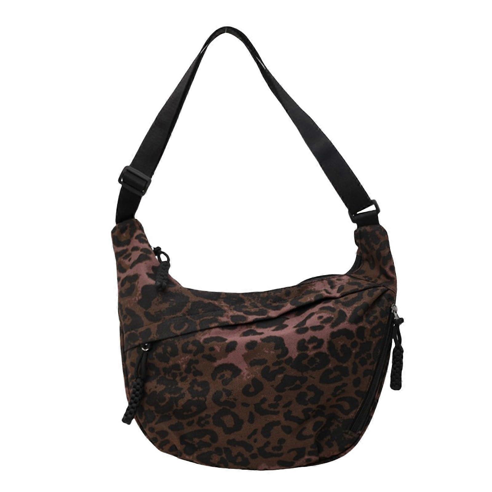 Womens Black Shoulder Bags Leopard Print Crossbody Bag With Multi-Pockets Large Capacity Adjustable Strap One Size