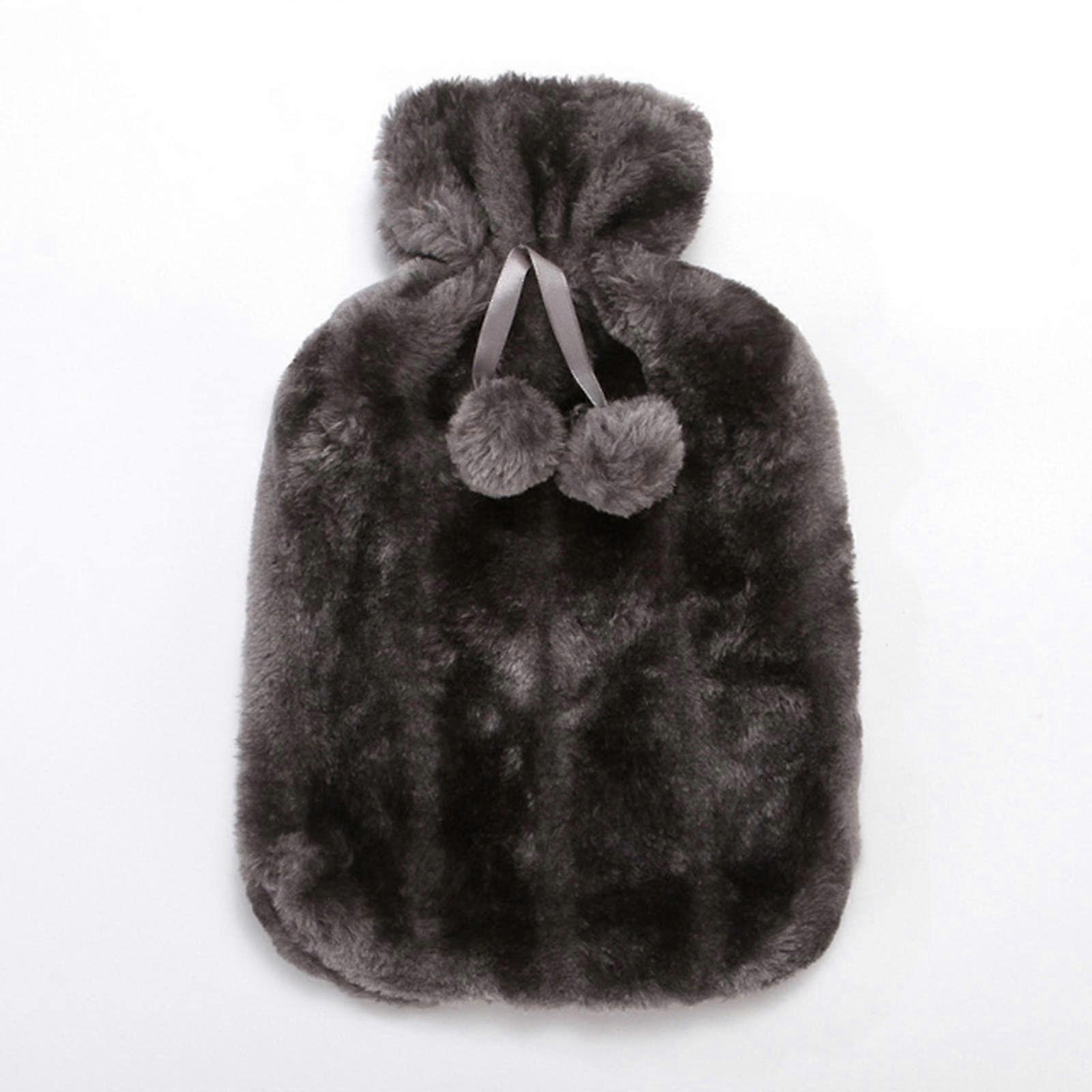 2L ColdResistant Hot Water Bottle with Removable Faux Fur Fleece Cover – Winter Warm Plush Protective Cover for Heat Preservation (Grey)