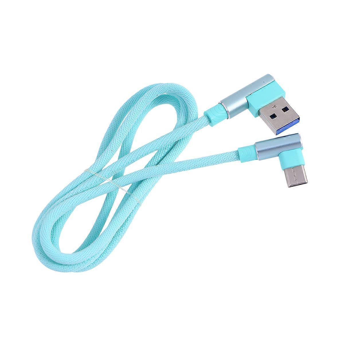 Right Angle USB Type C Cable Green Braided Durable Fast Charging Cord for Galaxy Note and Other Devices
