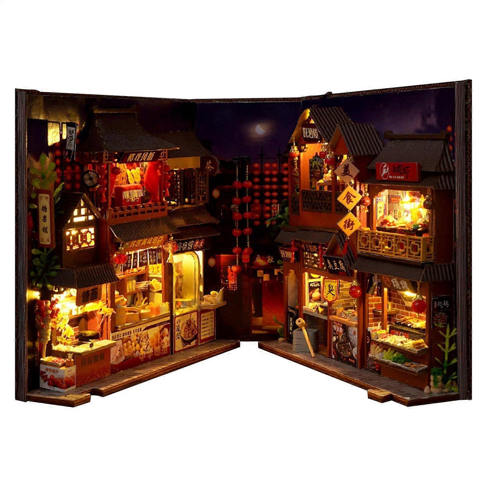 Book Nook Diorama LED Light Bookcase Decoration Chinese Style Puzzle Book Corner