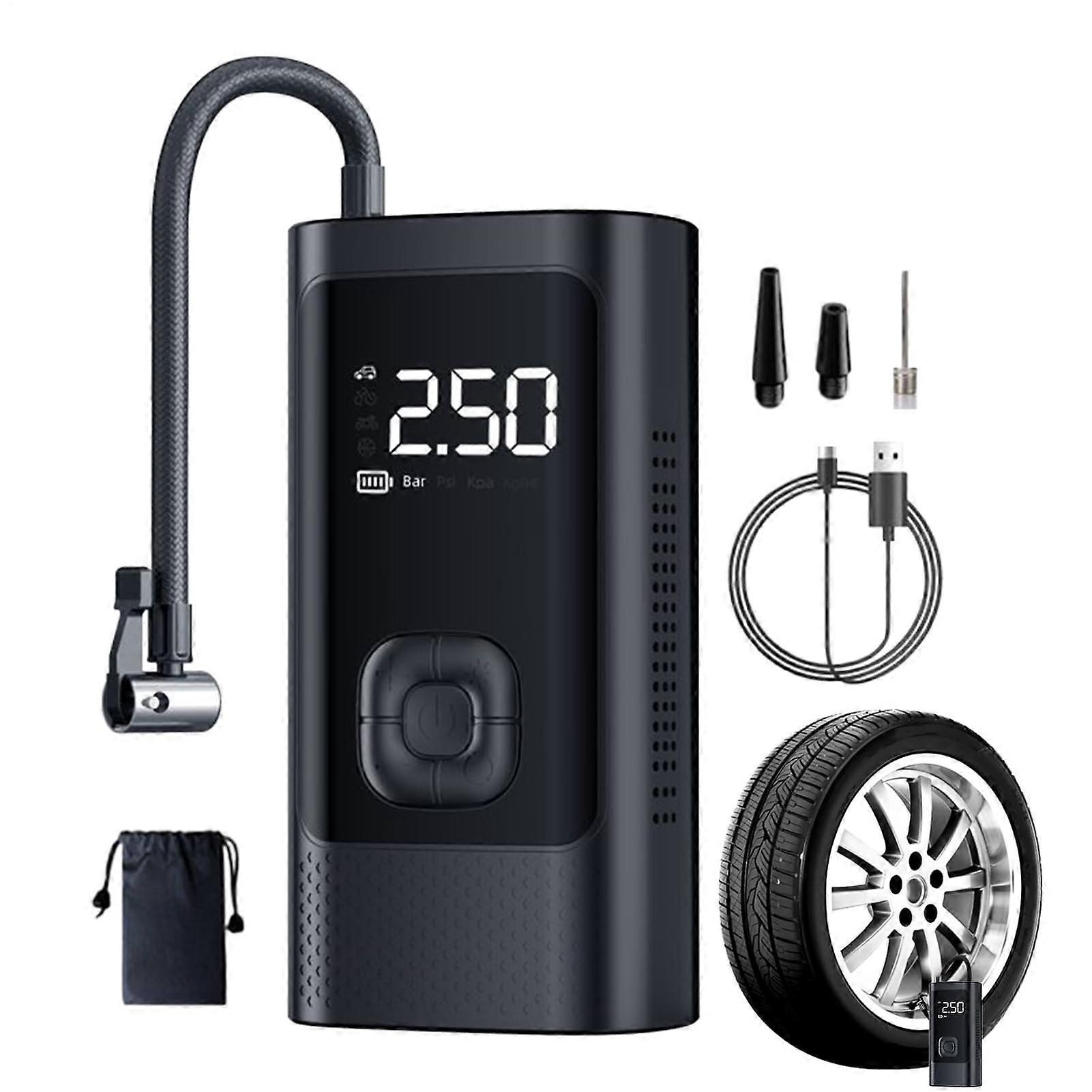 Tire Compressor Portable Air Pump 0.2-10 PSI | LCD Display, LED Light, Cordless Bike Pump for Travel and Commuting