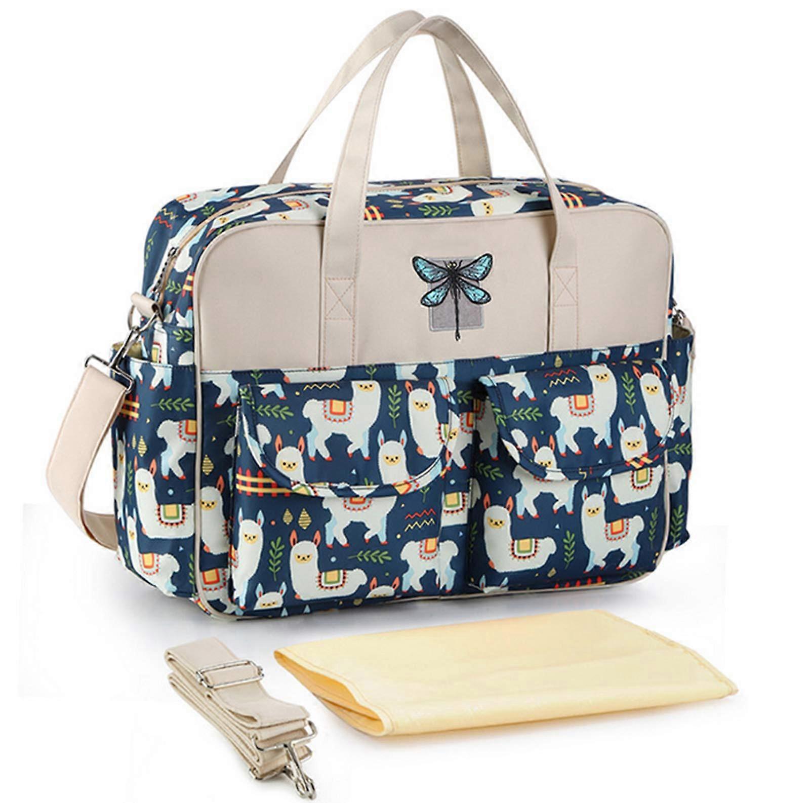 Waterproof Changing Bag Nylon Travel Tote with Multi Pockets, Shoulder Strap, Changing Mat, Navy Color