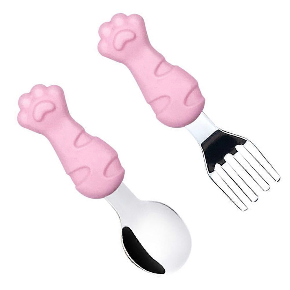 Silicone Stainless Steel Toddler Fork Mealtime Home Use Short Handle Nordic Style Newborn 1Set