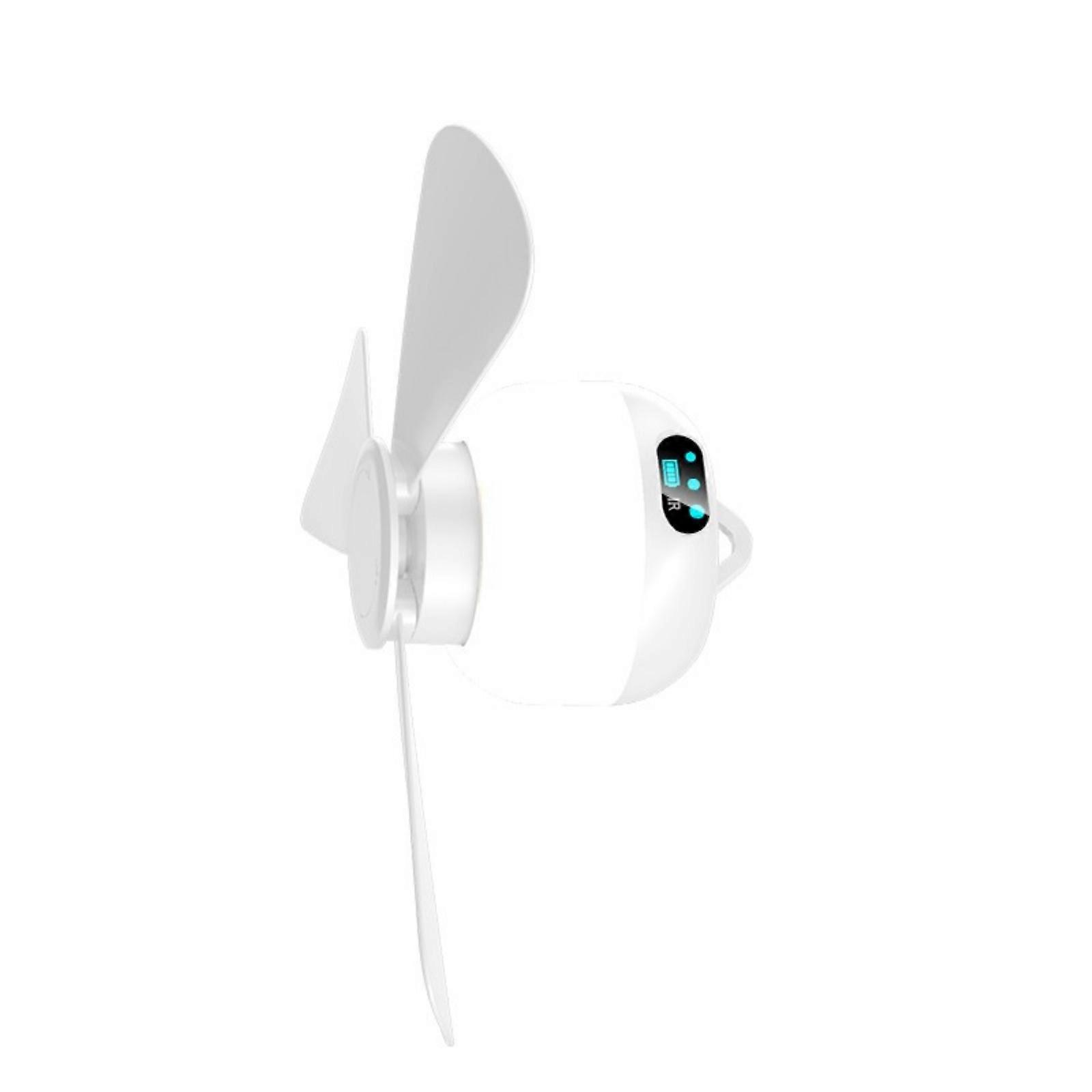 Hanging Fan USB Operated Remote Controlled 3 Level Lighting 3 Speed Setting Detachable Leaf for Camping Picnicing  White