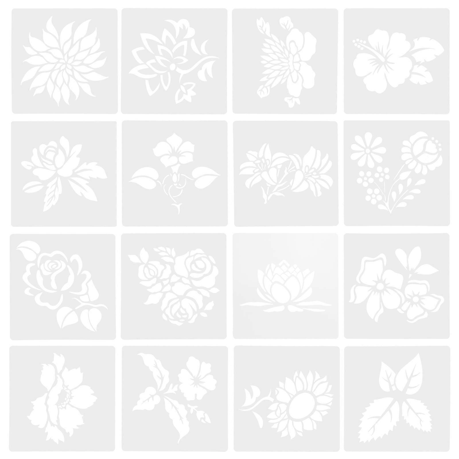 Drawing Templates For Artists Creative Flower Stencils Floor Decoration 15X15CM Reusable 16Pcs