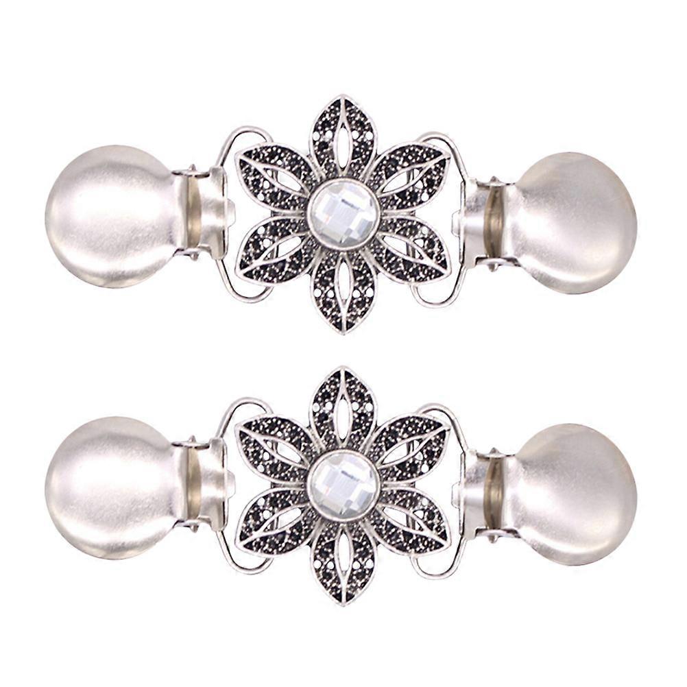 Elegant Women Clothes Clips 2 Pcs Flower Design Suitable For Many Occasions In Silver Using Zinc Alloy And Crystal Material