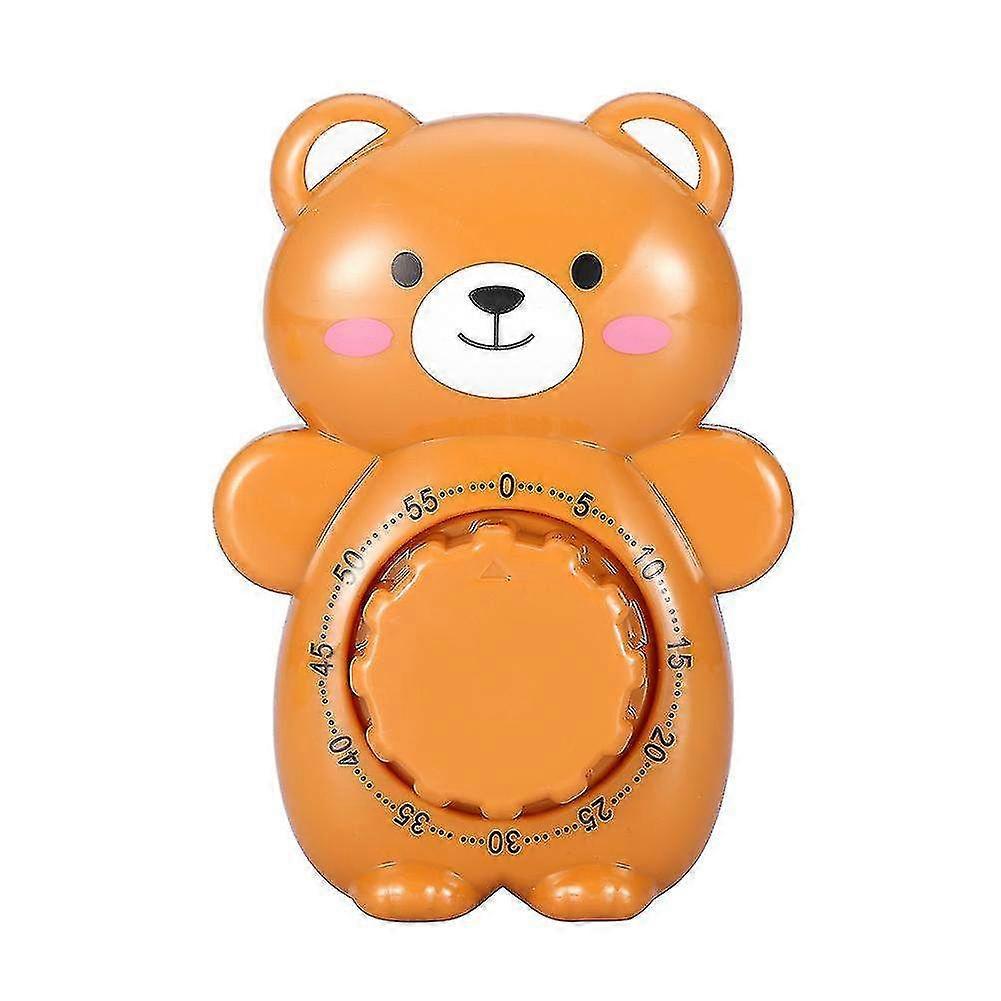 Cartoon Bear Mechanical Cooking Timer - Manual Alarm Countdown Clock for Kitchen, Cute Brown Design