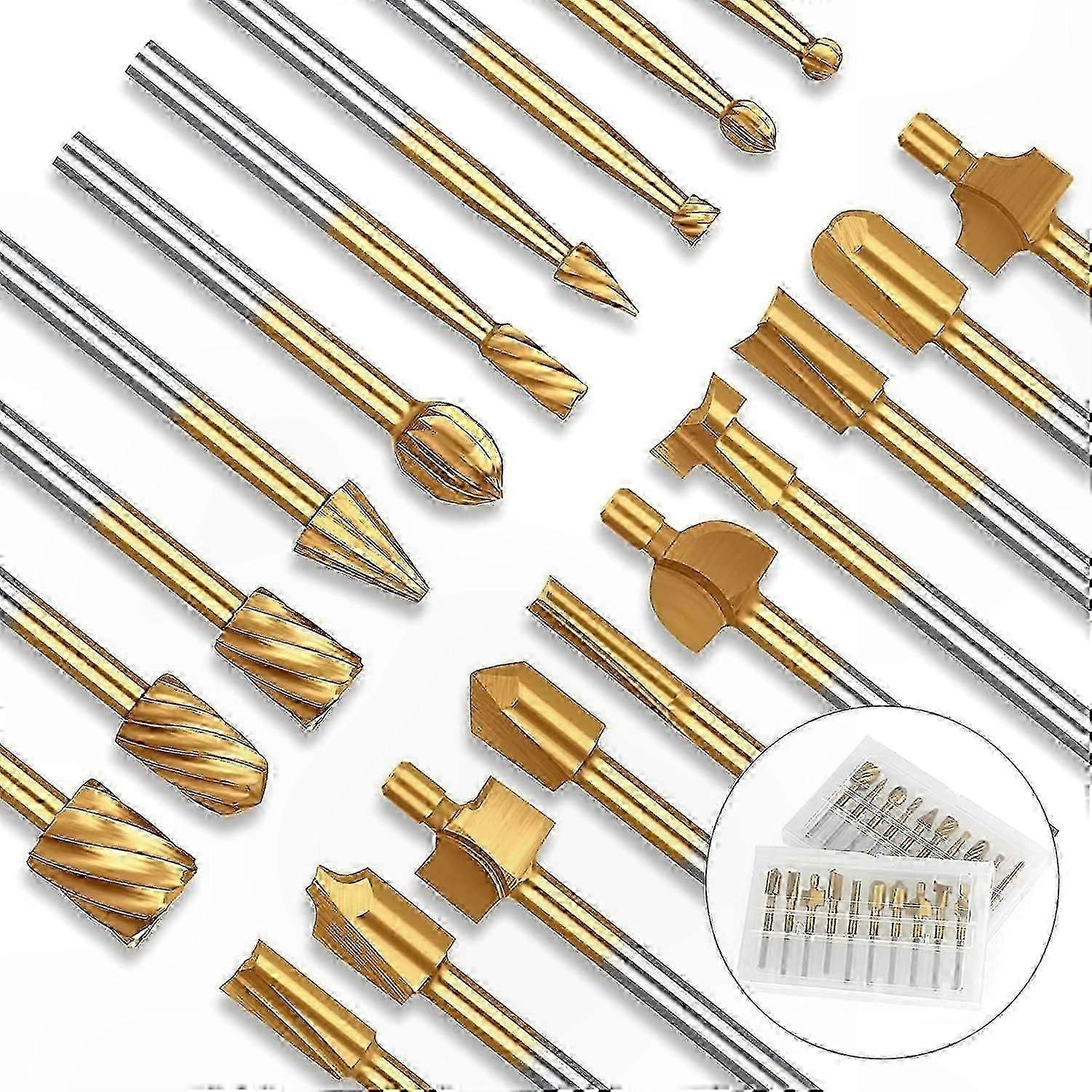20-Piece Router Bit Set, Titanium-Coated Carbide Engraving & Woodworking Bits for DIY Projects and Crafting