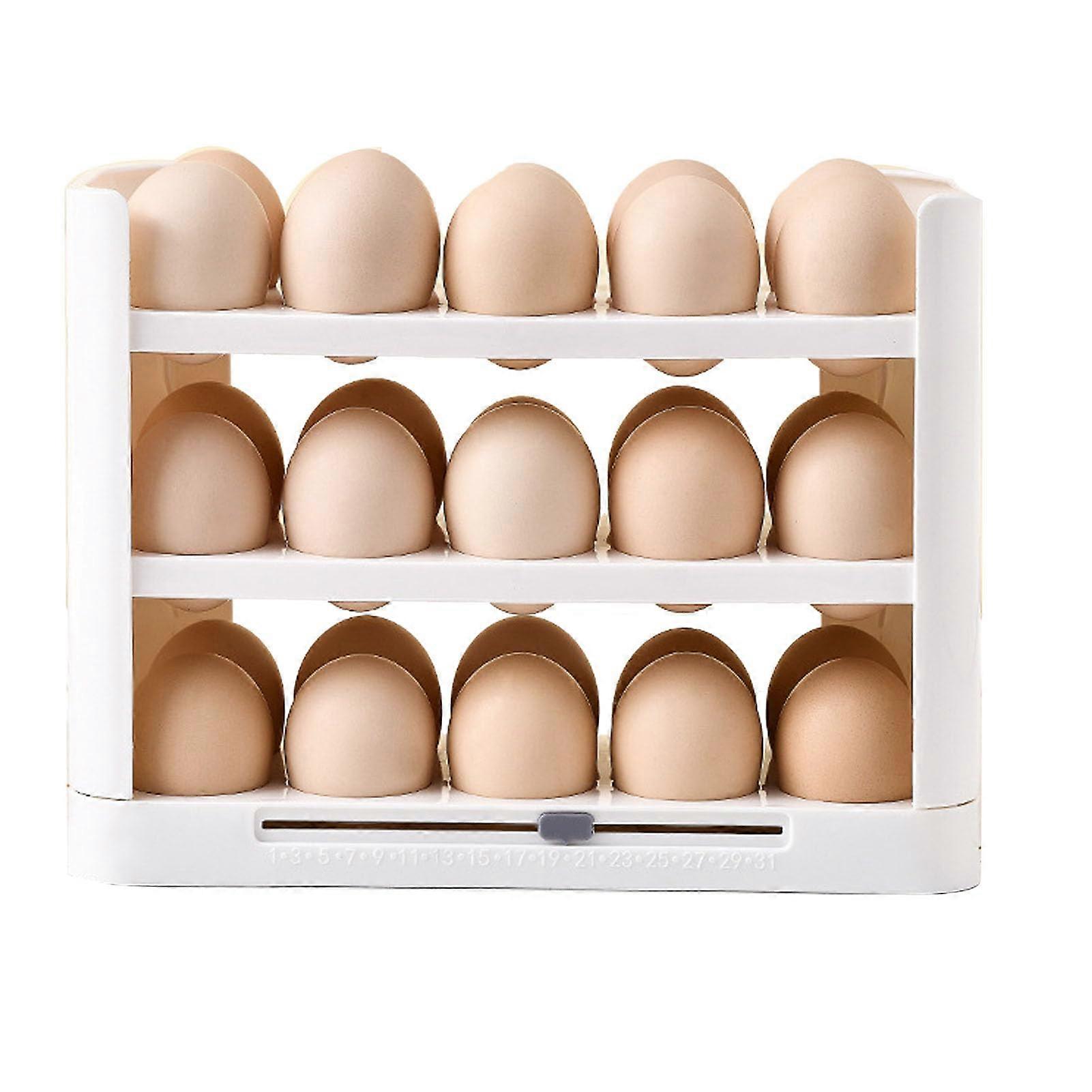 Fridge Door Egg Rack, 3Tier Space Saver, Foldable Refrigerator Egg Holder with Handle for Kitchen