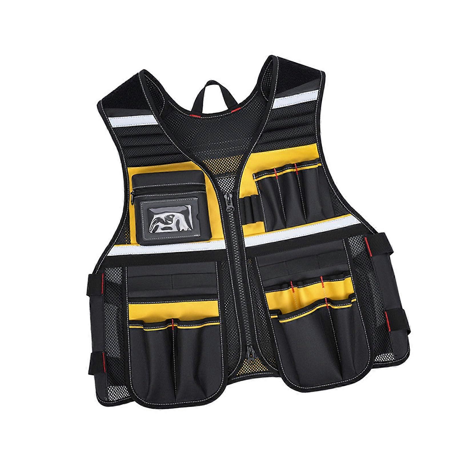 Electrician Tool Vest Adjustable For Construction Men's Work Vest With Tool Pouches Polyester Nylon Size M-XL
