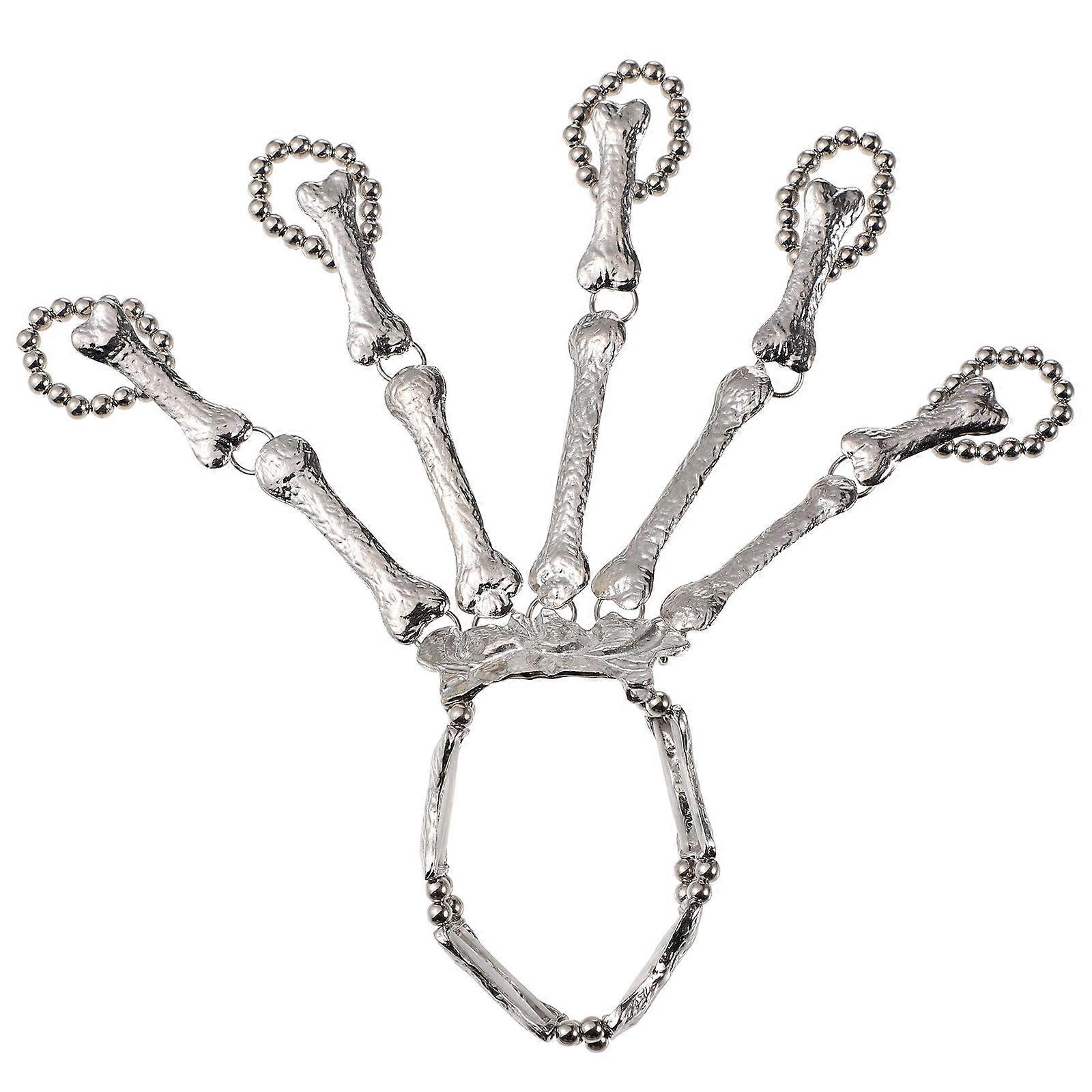 Halloween Costume Skeleton Hand Chain Bracelet Featuring Punk Style Decorations In Silver 1Pack