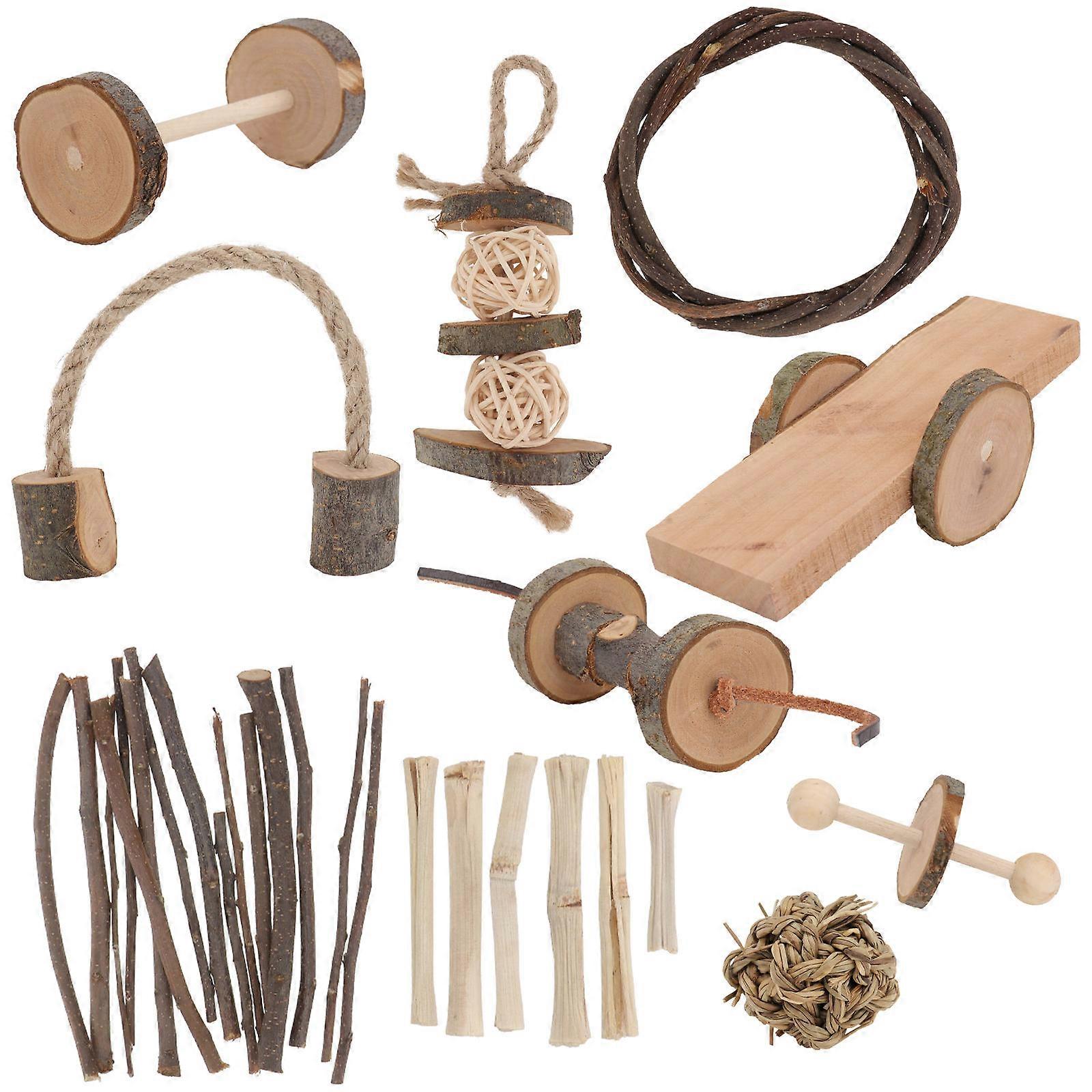 Wooden Hamster Toys for Chew Toy 10Pcs Set Assorted Color Safe Materials