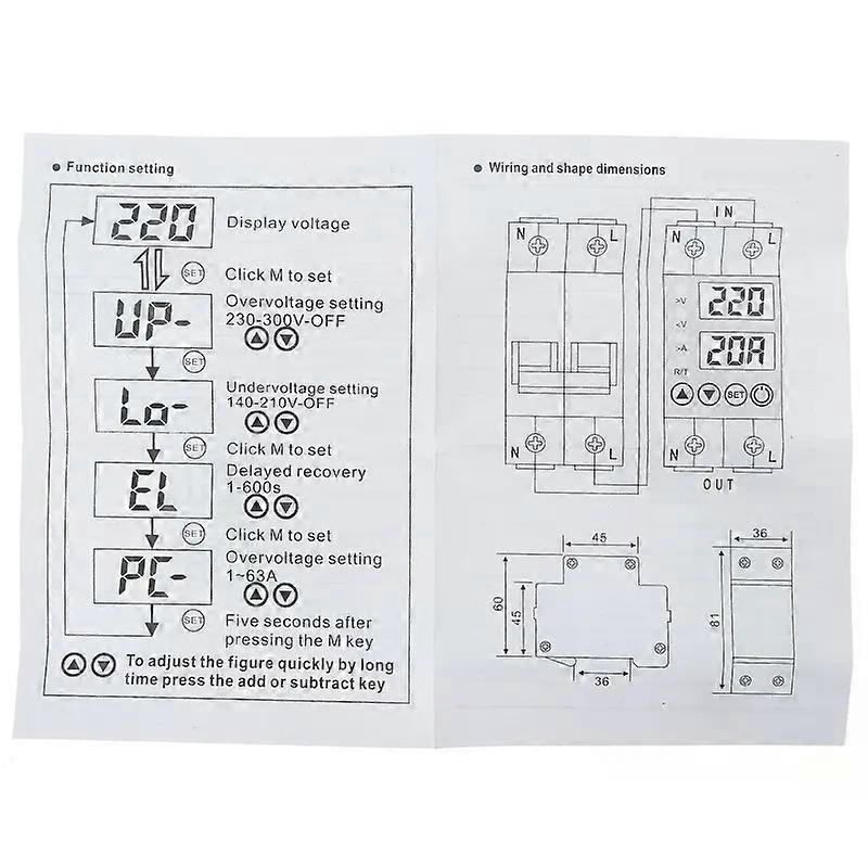 63A Din Rail Adjustable Over And Under Voltage Protection Device Over Current Protection Relay 40JE Voltmeter