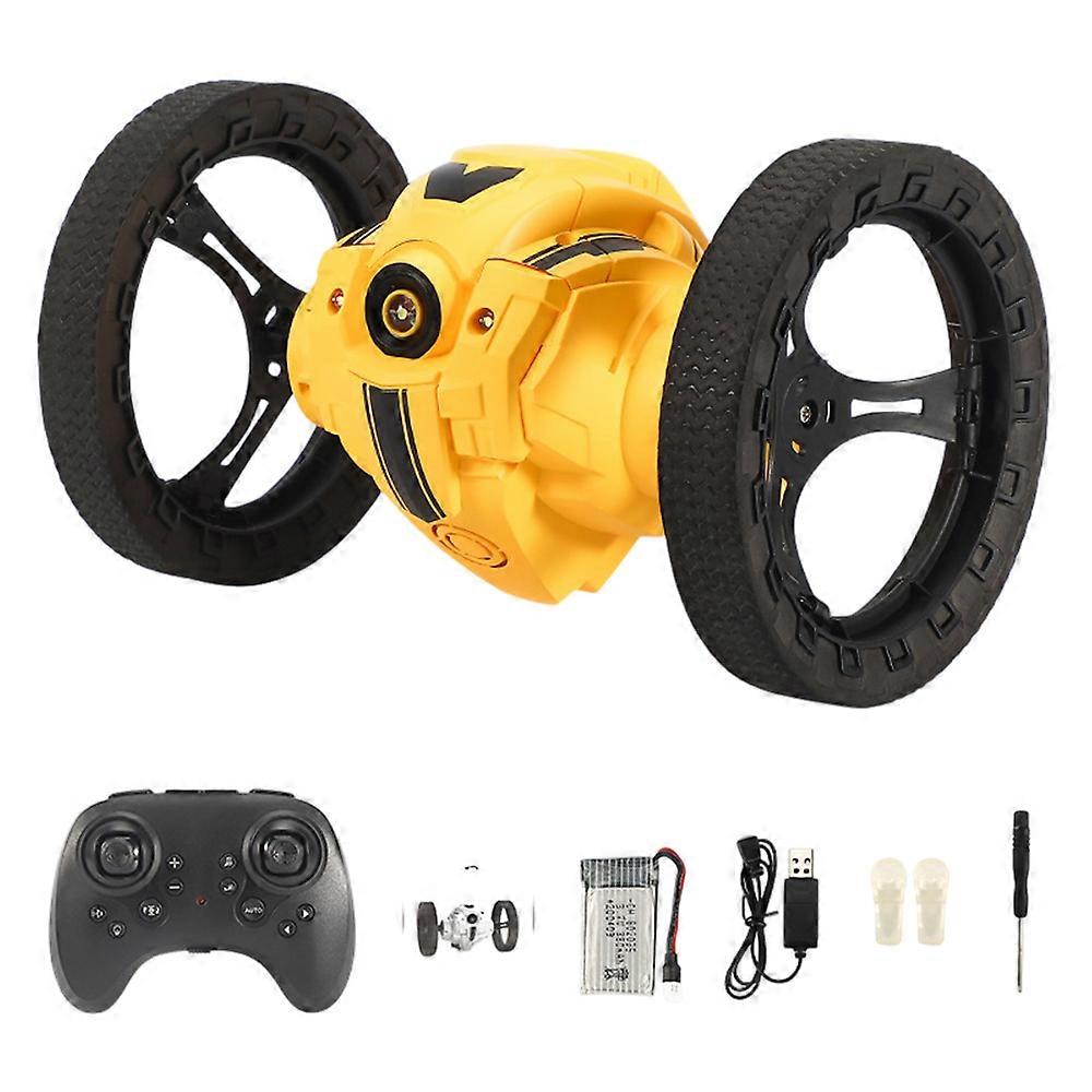 Stunt RC Voiture Télécommande Rotation à 360 degrés Lumière Musique Rechargeable Bounce Véhicule Enfants Jouet Jaune