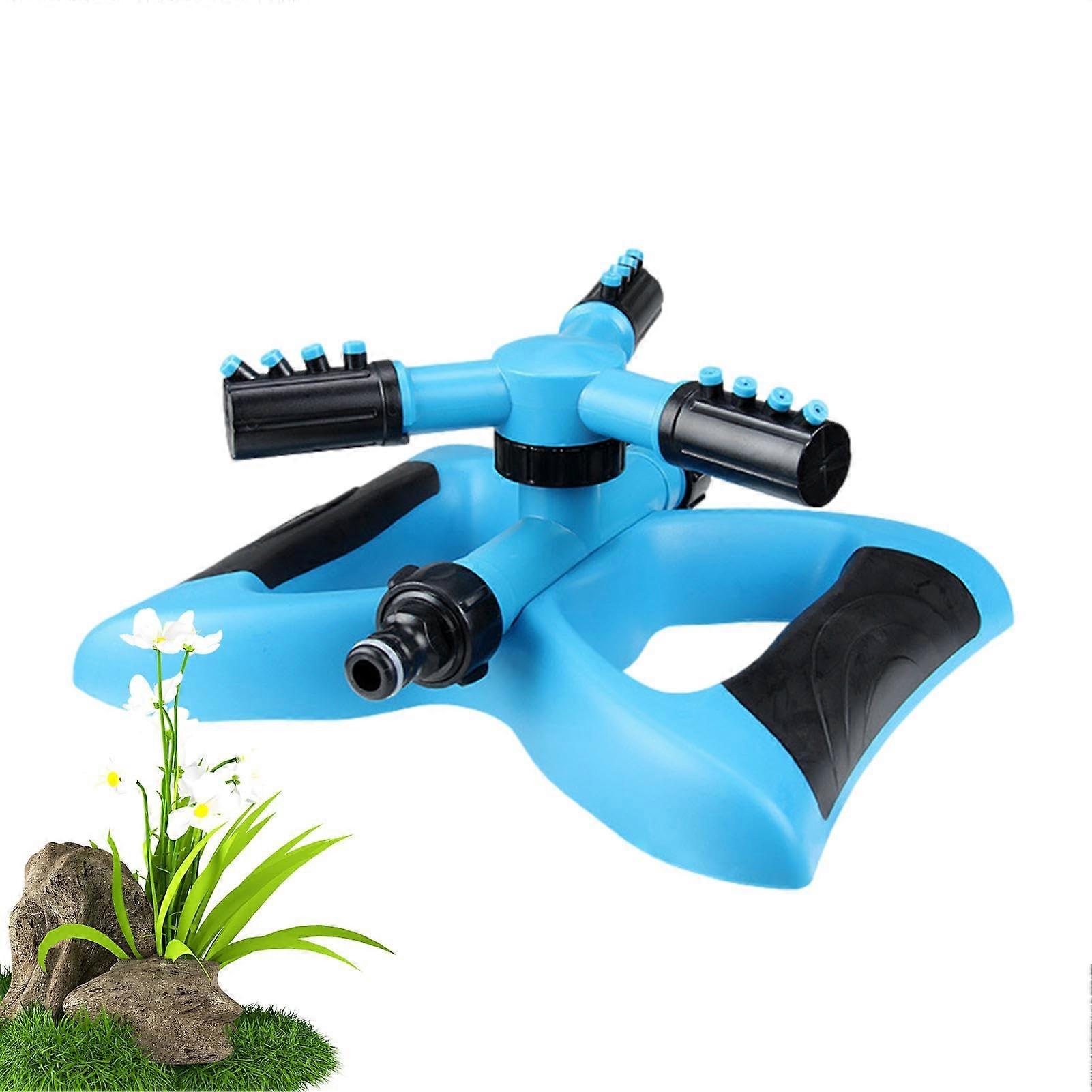 3 Arm Sprinkler for Garden, Adjustable 360 Degree Rotating, Weatherproof Blue