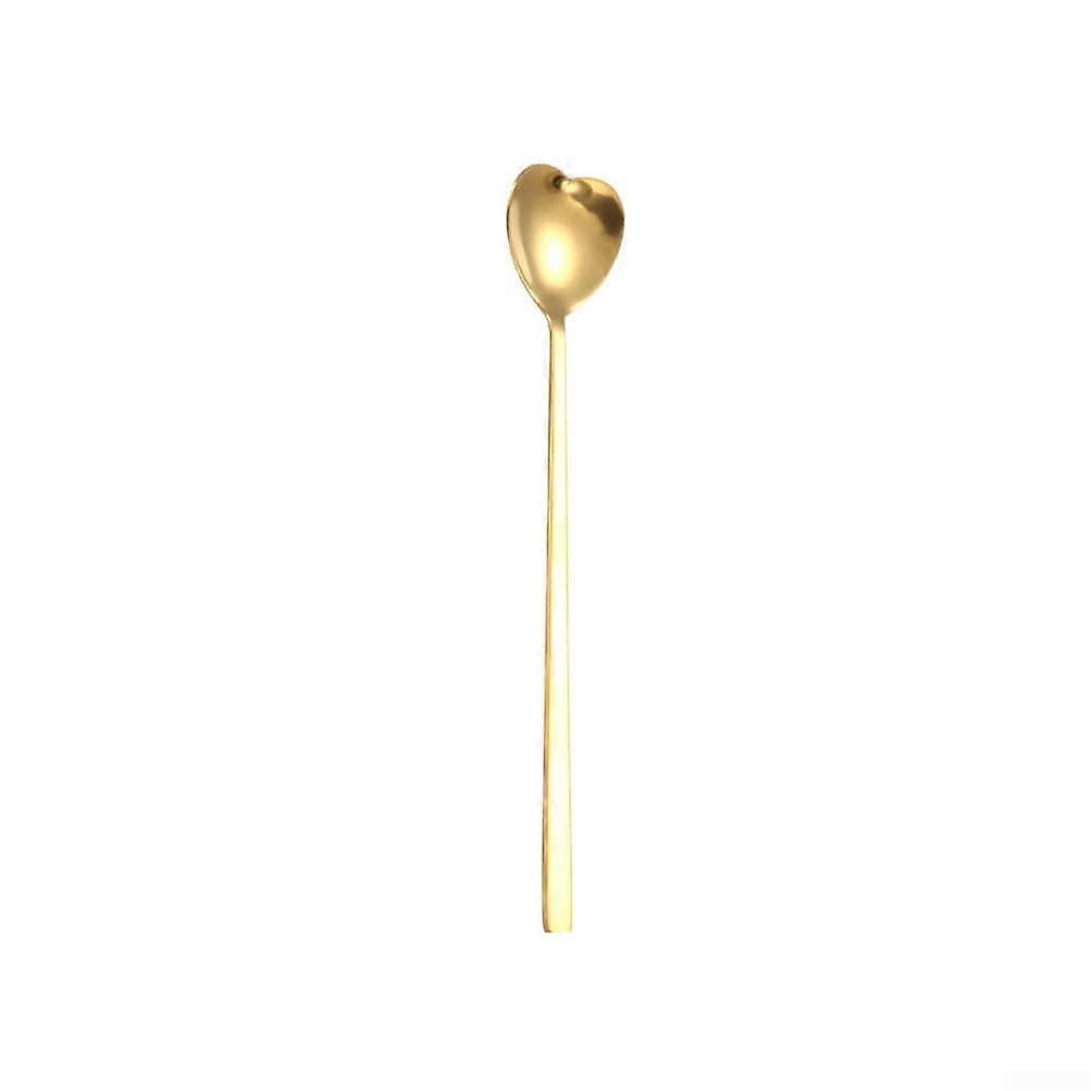 Stainless steel heartshaped spoons for ice cream and drinks, set of 6, comfortable handle (Gold)