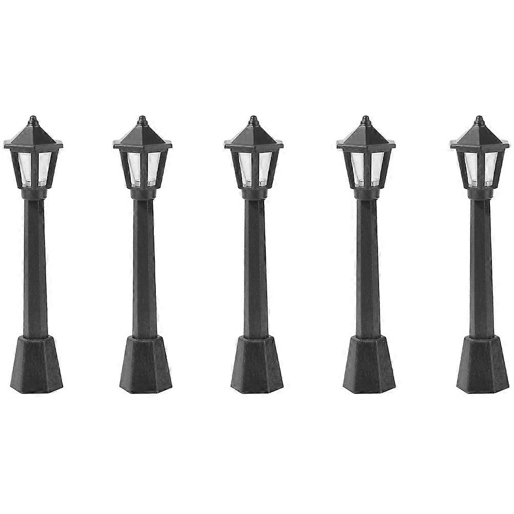 Mini Resin Street Lights for Decoration Black 5 Pcs Wear-Resistant Landscape Supplies