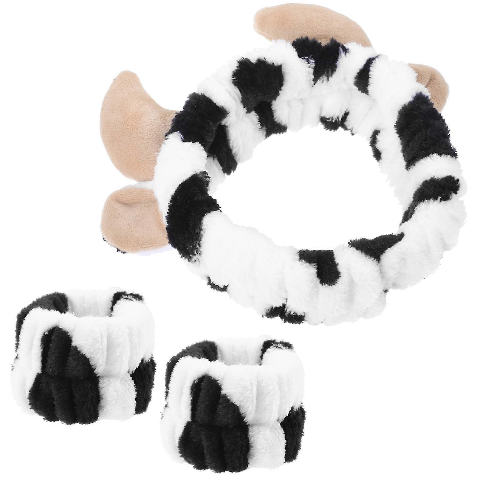 Face Washing Headband Designed For Women And Girls Featuring Cow Print Style 1 Set