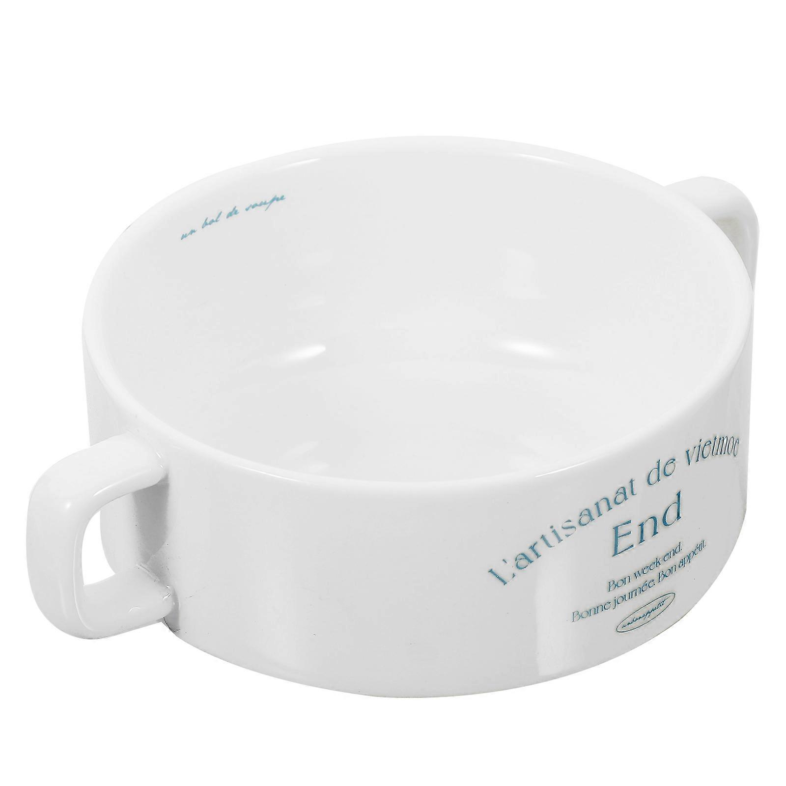 Ceramic Soup Bowl with Double Handles for Home Use White Color 350ml Capacity