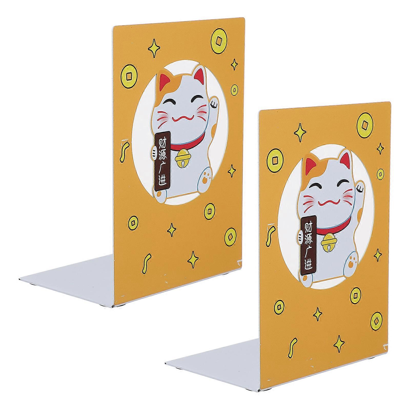 Cartoon Cat Book Holder 2Pcs Desktop Book Stopper For Office Use In Orange Iron Material