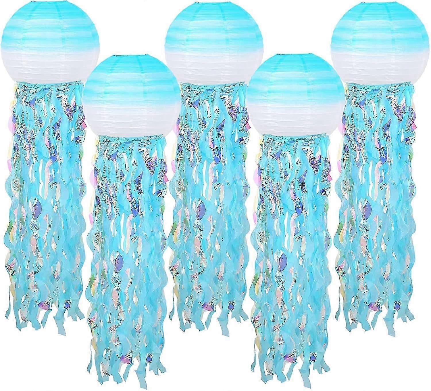 5 Packs Jellyfish Paper Lanterns Hanging Mermaid Wishes Lantern Gradient Pink Lantern Ocean Theme Party Supplies Mermaid Birthday Decorations for Kids