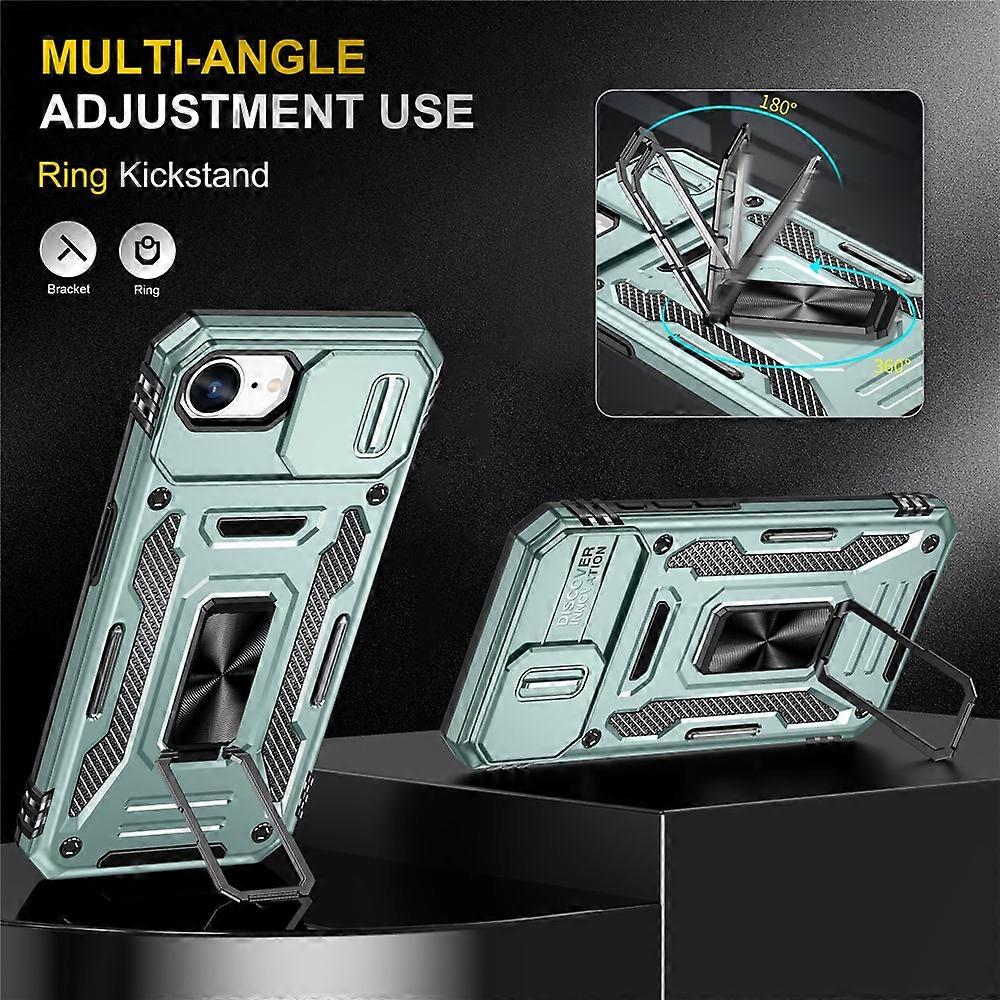 Compatible For iPhone 16e Case Kickstand Slide Lens Lid PC + TPU Drop