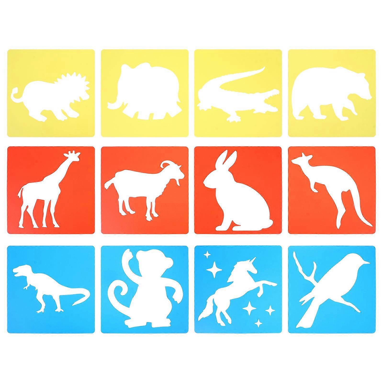 12 Sheets Children Chalk Drawing Hallow Templates Cartoon Animal Stencils