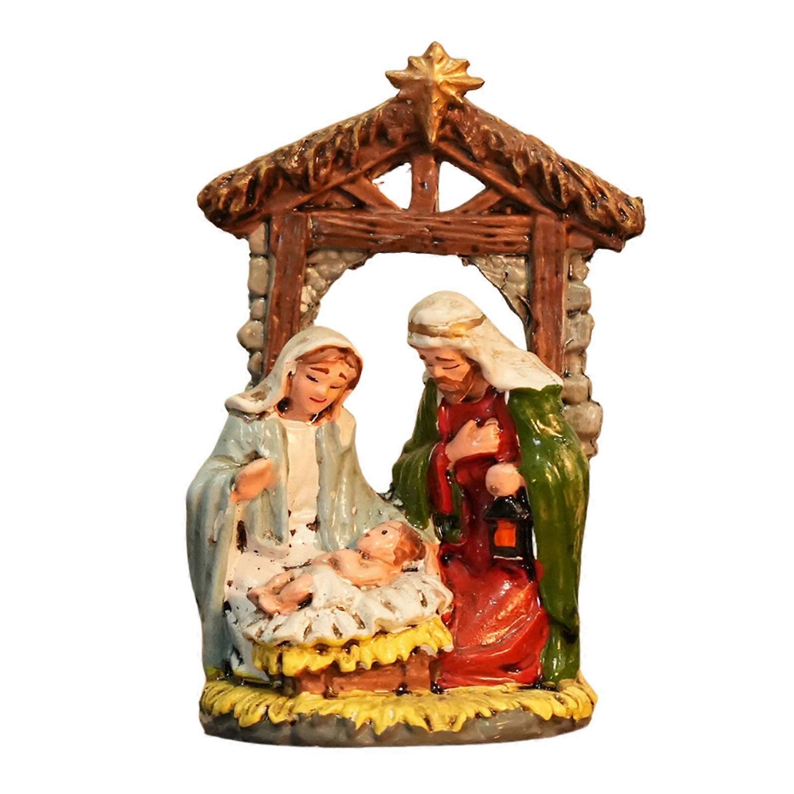Christmas Nativity Scene Figurine Xmas Statue Decor Crafts Stable Handmade
