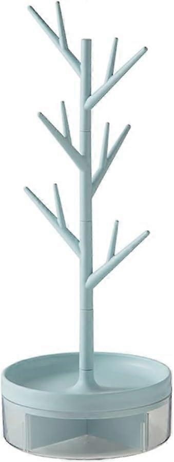 Branch Jewelry Rack With Rotatable Base and Storage Box for Necklaces, Earrings (Blue)