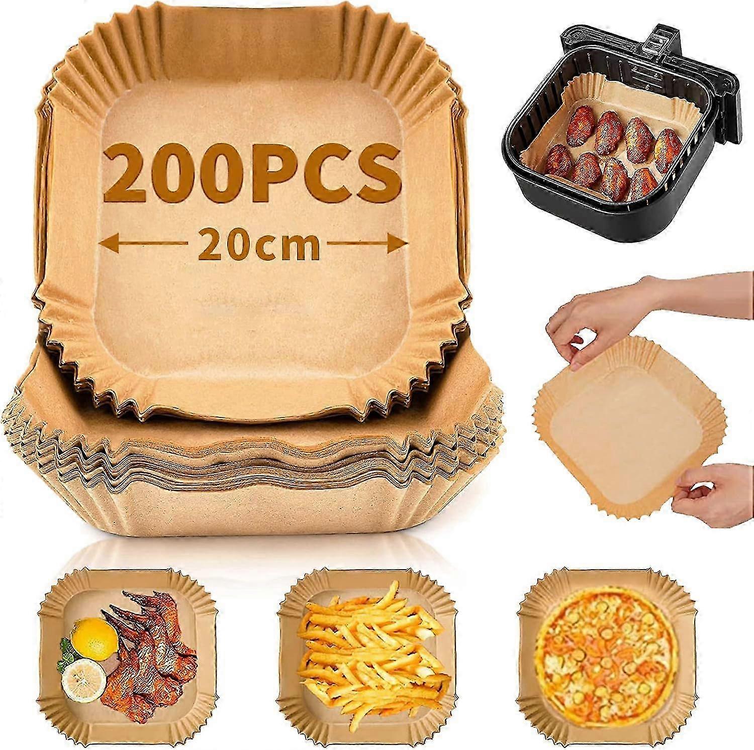 baking paper-20cm*4.5cm-200 Pieces- Non-Stick Baking Paper for Hot Air Fryer Square- For Baking-Frying-Roasting-Natural