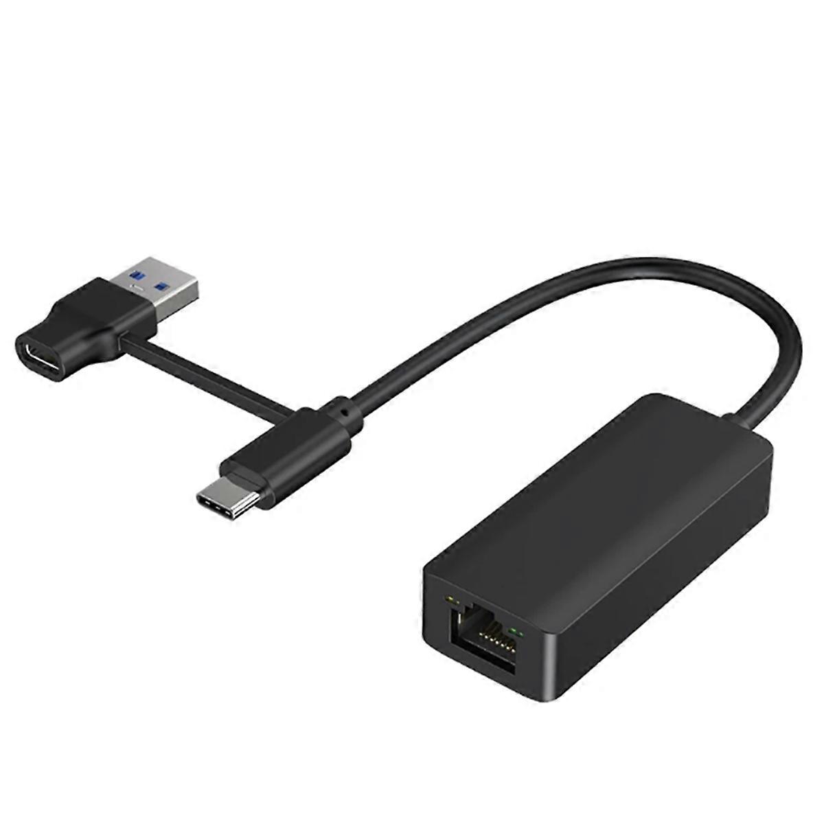 2-in-1 1000Mbps Network Card USB Type-C to RJ45 Adapter