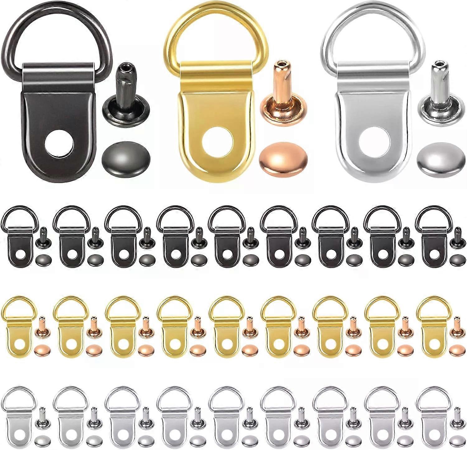 Shoe Boot Lace Hooks, 30 Sets Alloy Replacement Buckle, Silver Black Gold, D-Shaped Ring for DIY Crafts