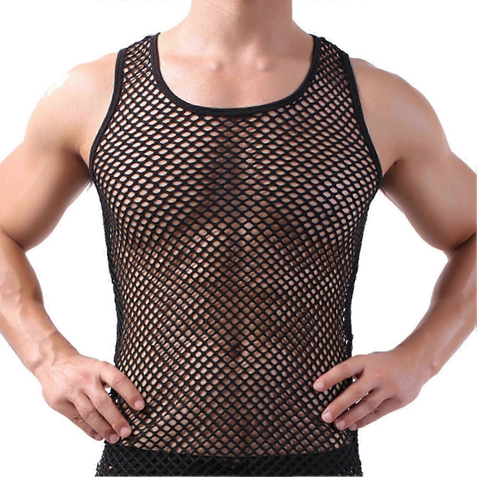 Men's Breathable Mesh Sleep Vest with Solid Color Design for Comfortable Nightwear