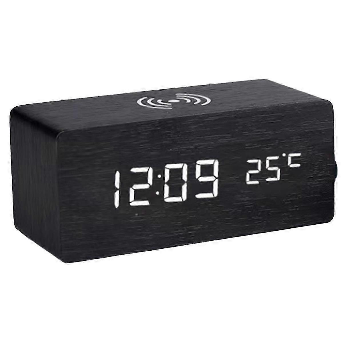 Digital Alarm Clock with Wireless Charging, LED Clock with Time, Date,Temperature, Desk Clocks for O